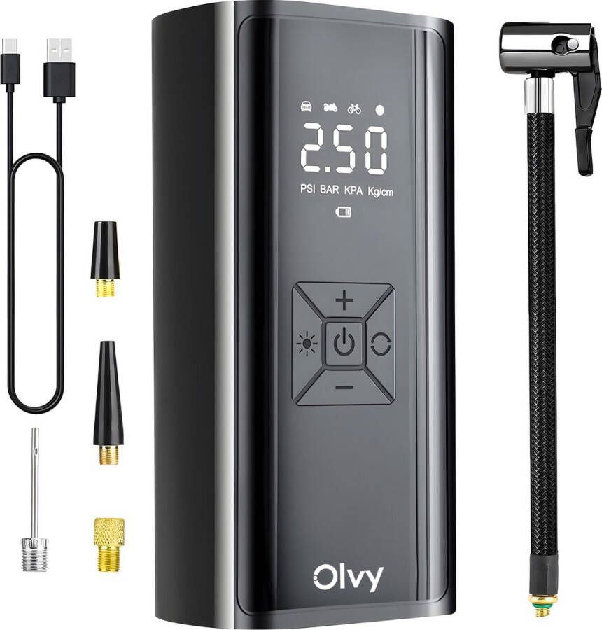 Olvy Compressor Bandenpomp Draagbare Luchtcompressor 7000 mAh Elektrische Fietspomp Fiets Auto Motor Bal Luchtbed
