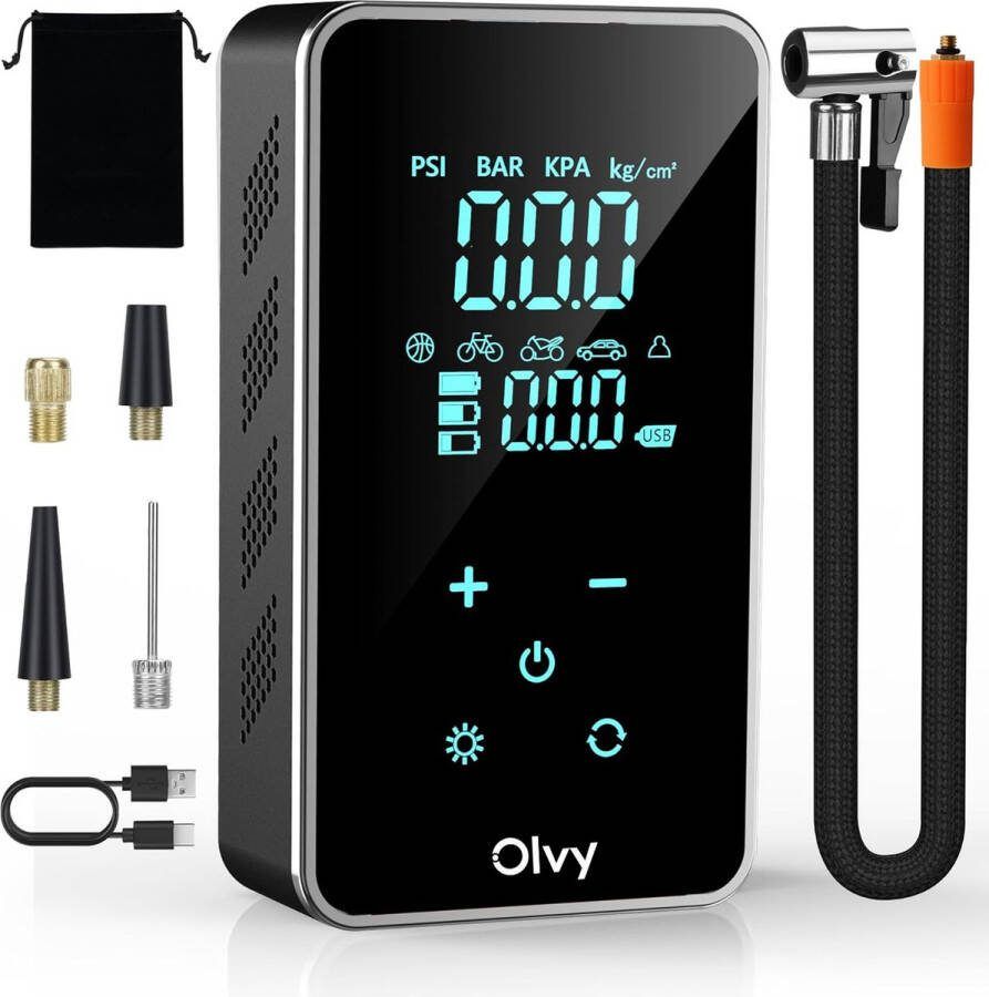 Olvy Tech Compressor Bandenpomp Draagbare Luchtcompressor 7000 mAh Elektrische Fietspomp Fiets Auto Motor Bal Luchtbed