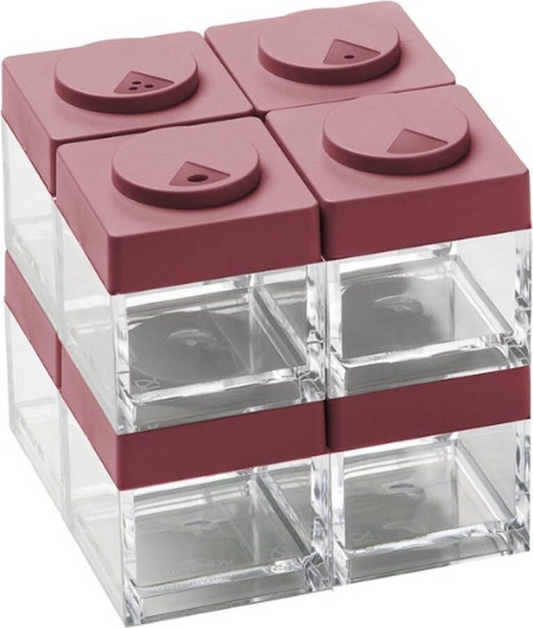 Omada Brickstore Kruidenpotjes Set van 8 Stuks met Strooideksel Rood