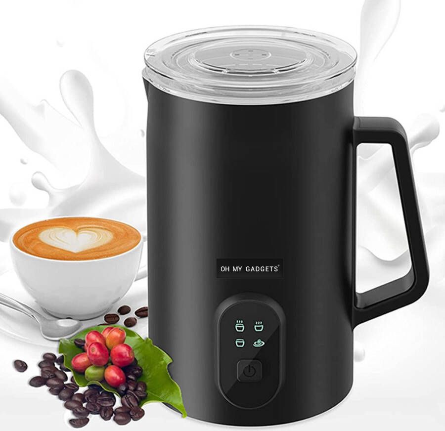 OMG OH MY GADGETS O.M.G 4 in 1 Melkopschuimer Multifunctioneel Keukenapparaat voor Melk Opwarmen Opkloppen Latte Art & Chocolademelk RVS Zwart