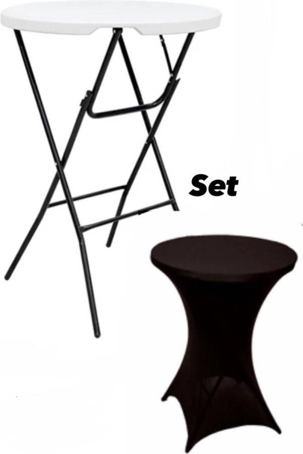 Omid Home Statafel Incl. Zwarte Statafelrok Partytafel Robuust en Weersbestendig Inklapbaar 80cm x 110cm Feest Wit zwart