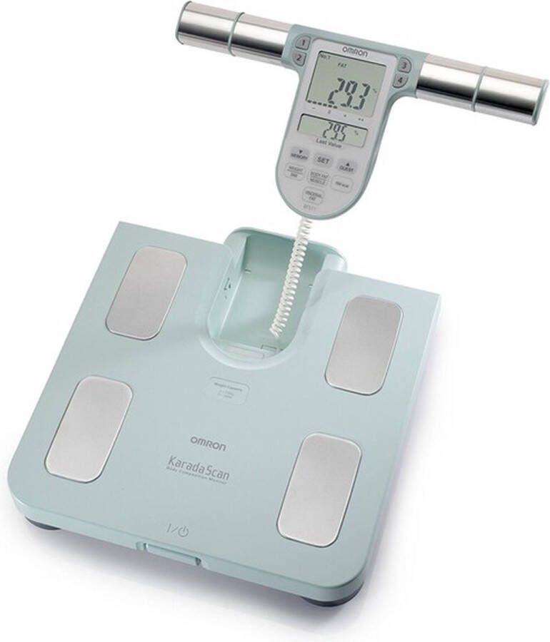 Omron BF511 Slimme Weegschaal met Lichaamsanalyze en Vetpercentage 8 Sensoren voor Beide Handen en Voeten voor Volledige Bio-Elektrische Impedantie Analyze (BIA) Smart Personenweegschaal Digitaal Smart Scale Klinisch Gevalideerd – Blauw