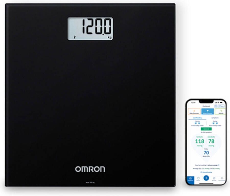 Omron HN300T2 Intelli IT Personenweegschaal Slimme Weegschaal met BMI meeting Smart Scale met Mobiele App – Zwart