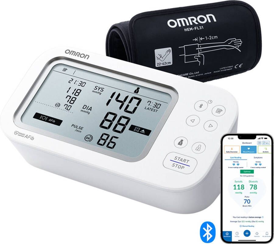 Omron nieuwe X7 Smart AFib Bloeddrukmeter voor bovenarm Check voor AFib bij elke bloeddrukcontrole Klinisch gevalideerd inclusief zwangerschap en diabetes 2 gebruikers Intelli Wrap Manchet 22-42cm