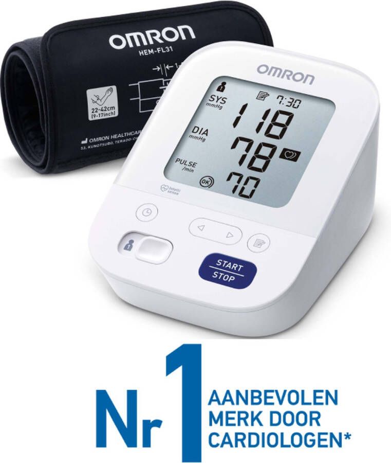 Omron X3 Comfort Bloeddrukmeter Bovenarm Aanbevolen door Hartstichting Blood Pressure Monitor met Hartslagmeter – Onregelmatige Hartslag 22 tot 42 cm Manchet – 5 jaar Garantie