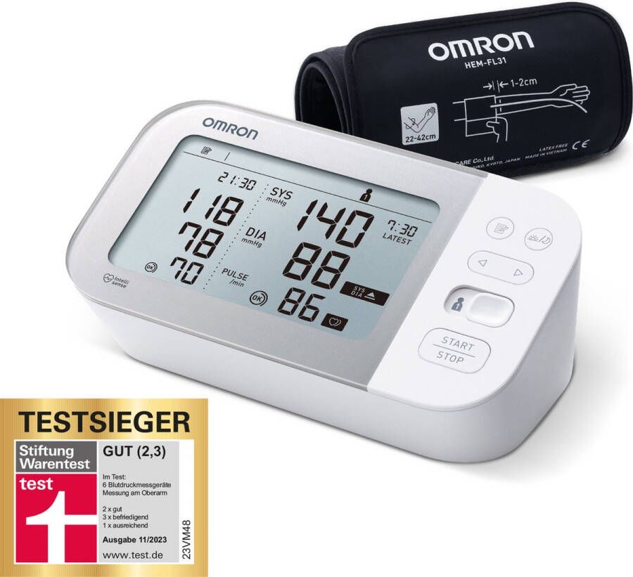 Omron X7 Smart Bloeddrukmeter Bovenarm Aanbevolen door Hartstichting Blood Pressure Monitor met Hartslagmeter – Onregelmatige Hartslag Klinisch Gevalideerd met Mobiele App 22 tot 42 cm Manchet XL Display Scherm – 5 jaar Garantie