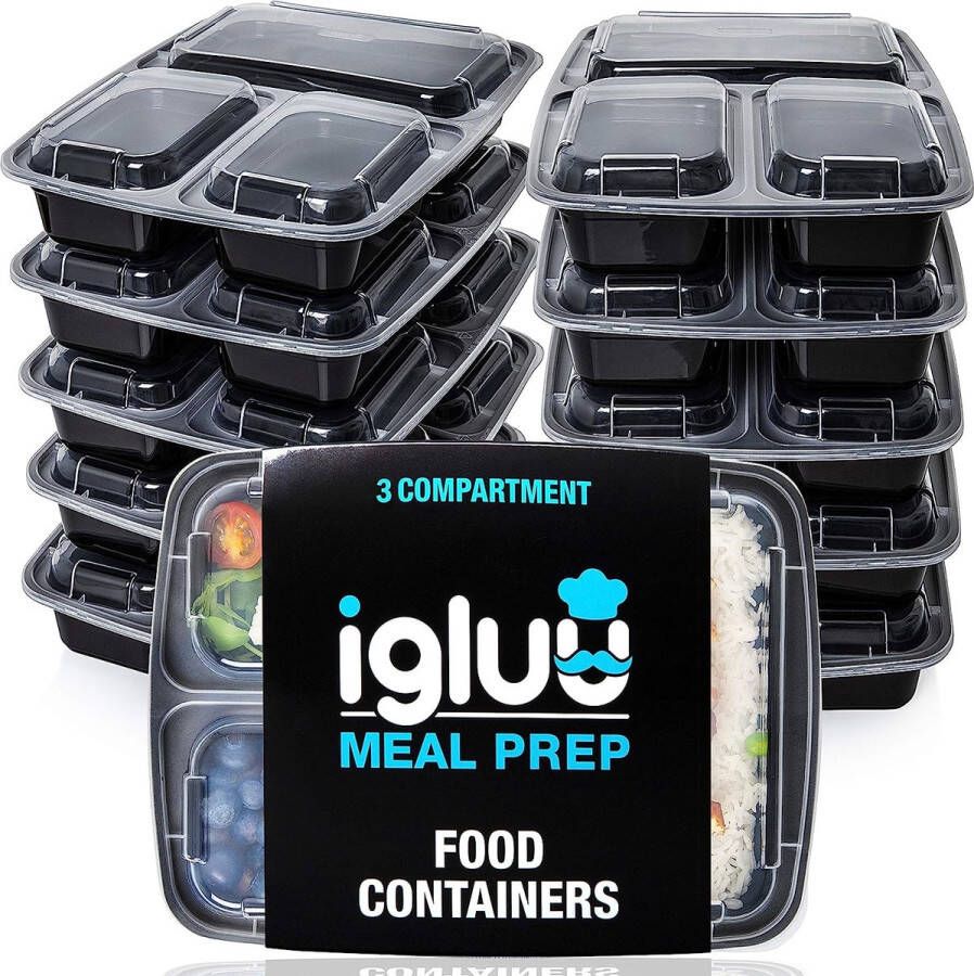 Onbekand [10 Stuks] 3 Compartimenten BPA Vrij Herbruikbare Meal Prep Containers Plastic Voedsel Bakjes met Luchtdichte Deksels Magnetron Vriezer en Vaatwasserbestendig Stapelbare Bento Box (900 ml)