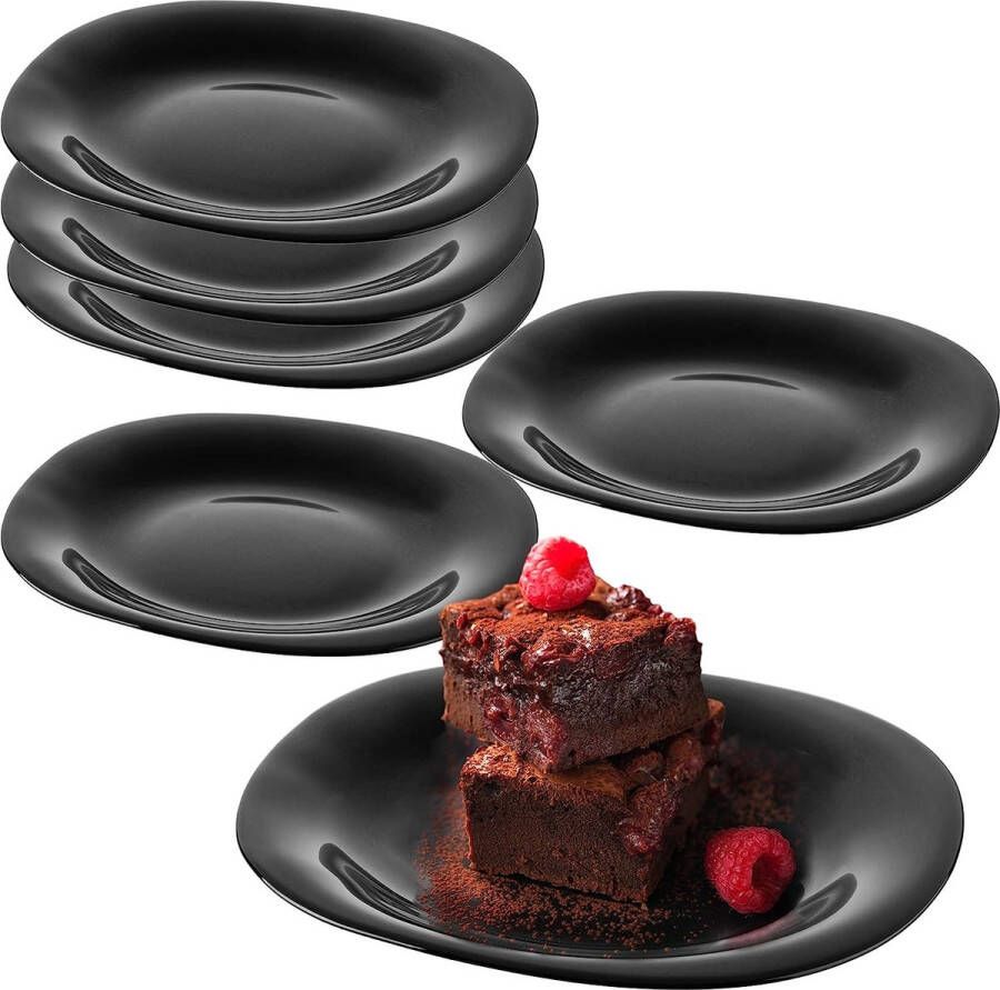 Onbekand Zwarte dessertborden vaatwasmachinebestendige bordenset taartborden van versterkt glas moderne ontbijtborden platte borden voor cake (zwart 6 stuks)