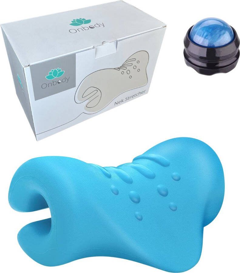 Onbody Nekstretcher Nekmassage apparaat Tegen Nekpijn Nek stretcher Hoofdkussen tegen Nekklachten Nekkussen Met massagebal Blauw Kerst