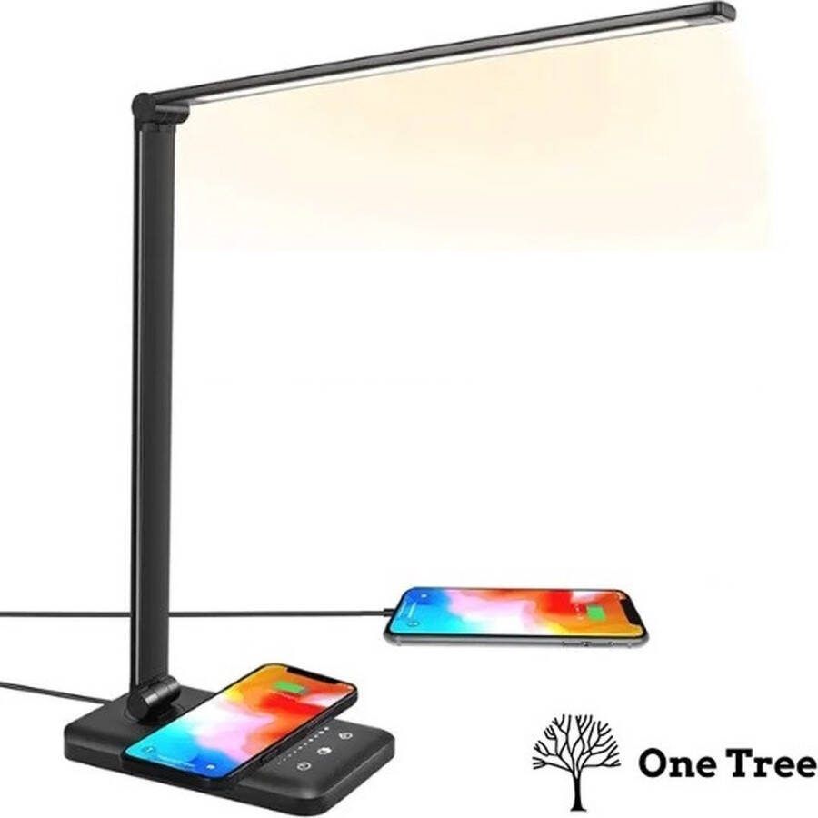 One Tree Tafellamp Bureaulamp LED Draadloze oplader USB Dimbaar Lamp