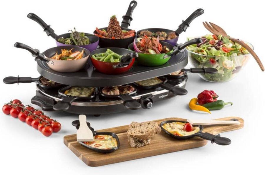 OneConcept Woklette tafelgrill Gourmet Wok set 1200 W 8 Personen Anti-aanbak Zwart