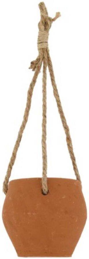 Oneiro Luxe Bloempot Planter hanging terracotta with rope Ø10x9cm Terra cotta – hotel chique binnen ––– accessoires – tuin – decoratie – bloemen – mat – glans – industrieel droogbloemen Buiten bloempot tuin tuinieren