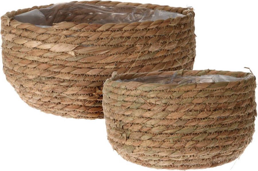 Oneiro Luxe Bloempot SET VAN 2 ZEEGRAS MANDEN NATUREL D25 H13CM – hotel chique binnen ––– accessoires – tuin – decoratie – bloemen – mat – glans – industrieel droogbloemen Buiten bloempot tuin tuinieren