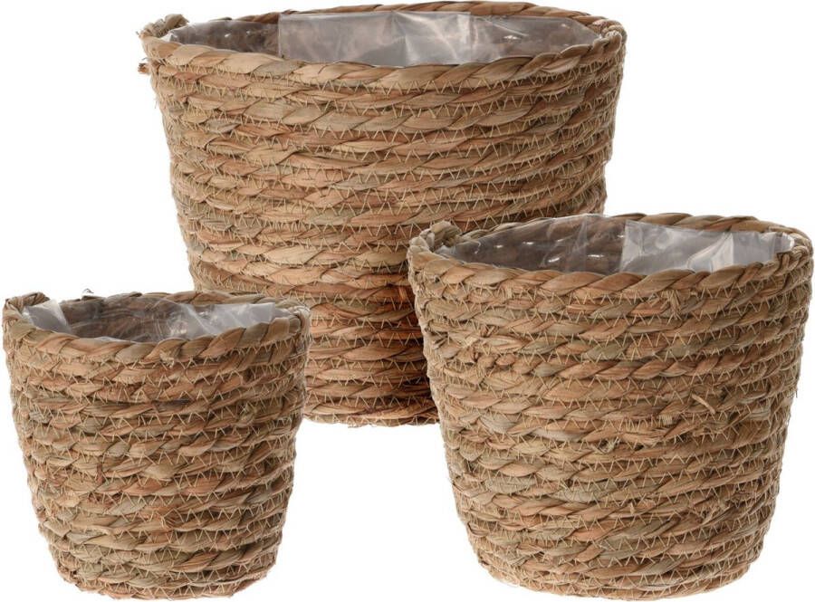 Oneiro Luxe Bloempot SET VAN 3 ZEEGRAS MANDEN NATUREL D22 H18 CM – hotel chique binnen ––– accessoires – tuin – decoratie – bloemen – mat – glans – industrieel droogbloemen Buiten bloempot tuin tuinieren