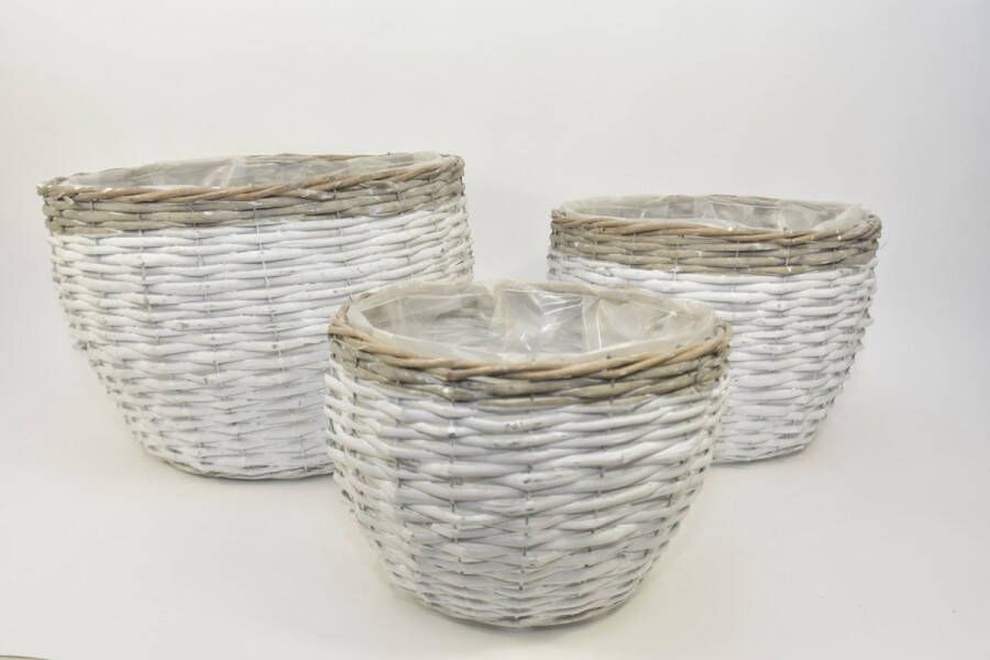 Oneiro Luxe Bloempot SET 3 MANDEN ROND WIT GRIJS D41 H28CM – hotel chique binnen ––– accessoires – tuin – decoratie – bloemen – mat – glans – industrieel droogbloemen Buiten bloempot tuin tuinieren