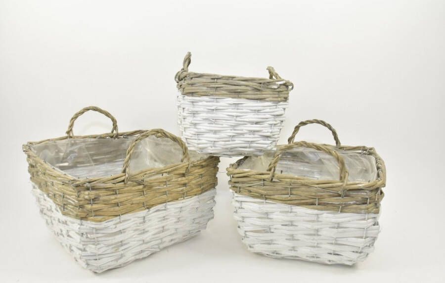 Oneiro Luxe Bloempot SET 3 MANDEN VIERKANT MET OREN WIT GRIJS 30X30X19CM – hotel chique binnen ––– accessoires – tuin – decoratie – bloemen – mat – glans – industrieel droogbloemen Buiten bloempot tuin tuinieren