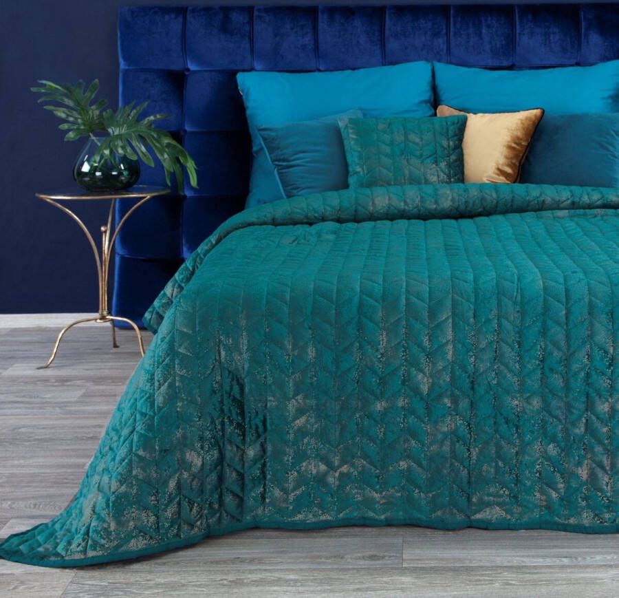 Oneiro s luxe AGATA Beddensprei Turquoise goud 170x210 cm – bedsprei 2 persoons beige – beddengoed – slaapkamer – spreien – dekens – wonen – slapen