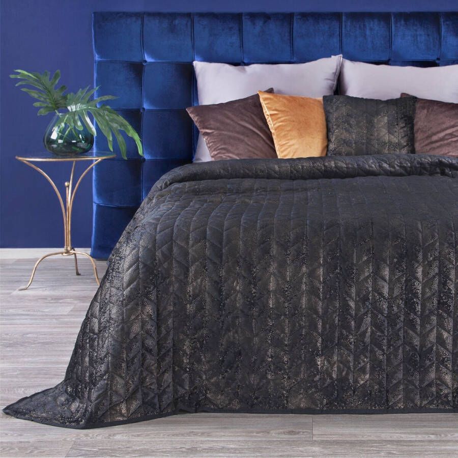 Oneiro s luxe AGATA Beddensprei Zwart bruin 170 x 210 cm – bedsprei 2 persoons beige – beddengoed – slaapkamer – spreien – dekens – wonen – slapen