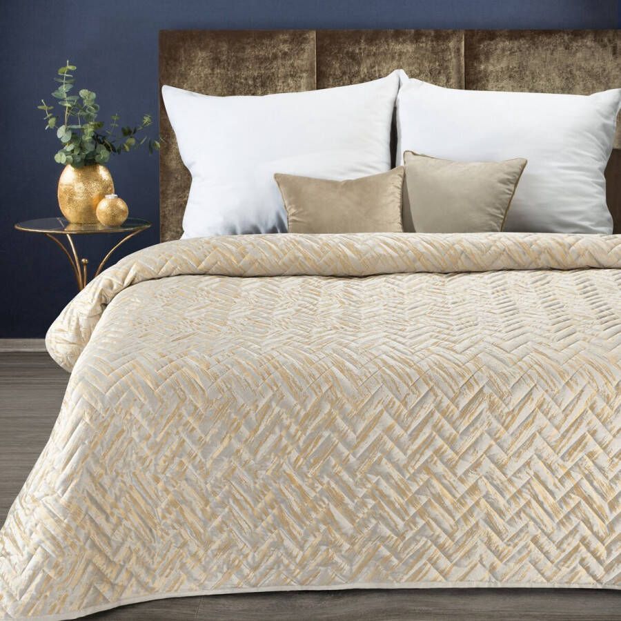 Oneiro s luxe AGATA Type 1 Beddensprei Beige goud 170 x 210 cm – bedsprei 2 persoons beige – beddengoed – slaapkamer – spreien – dekens – wonen – slapen