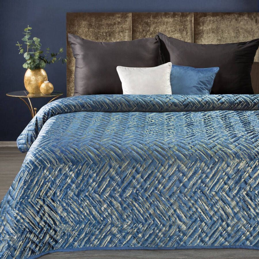 Oneiro s luxe AGATA Type 1 Beddensprei Blauw goud 170x210 cm – bedsprei 2 persoons beige – beddengoed – slaapkamer – spreien – dekens – wonen – slapen