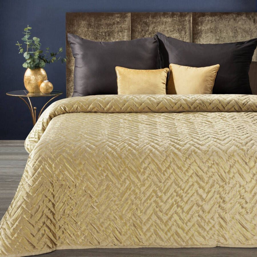 Oneiro s luxe AGATA Type 1 Beddensprei Goud 170 x 210 cm – bedsprei 2 persoons beige – beddengoed – slaapkamer – spreien – dekens – wonen – slapen