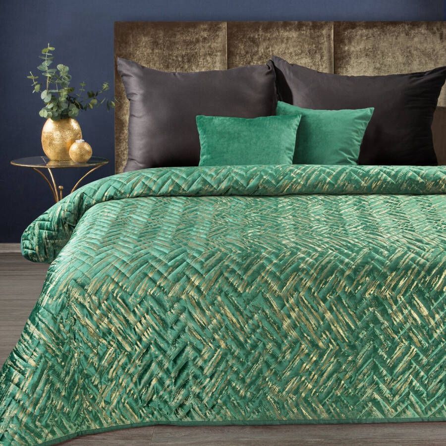 Oneiro s luxe AGATA Type 1 Beddensprei Groen goud 170 x 210 cm – bedsprei 2 persoons beige – beddengoed – slaapkamer – spreien – dekens – wonen – slapen