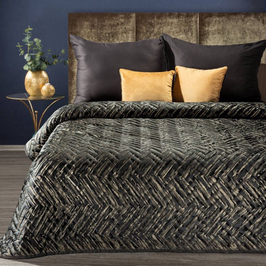 Oneiro s luxe AGATA Type 1 Beddensprei zwart goud 170 x 210 cm – bedsprei 2 persoons beige – beddengoed – slaapkamer – spreien – dekens – wonen – slapen