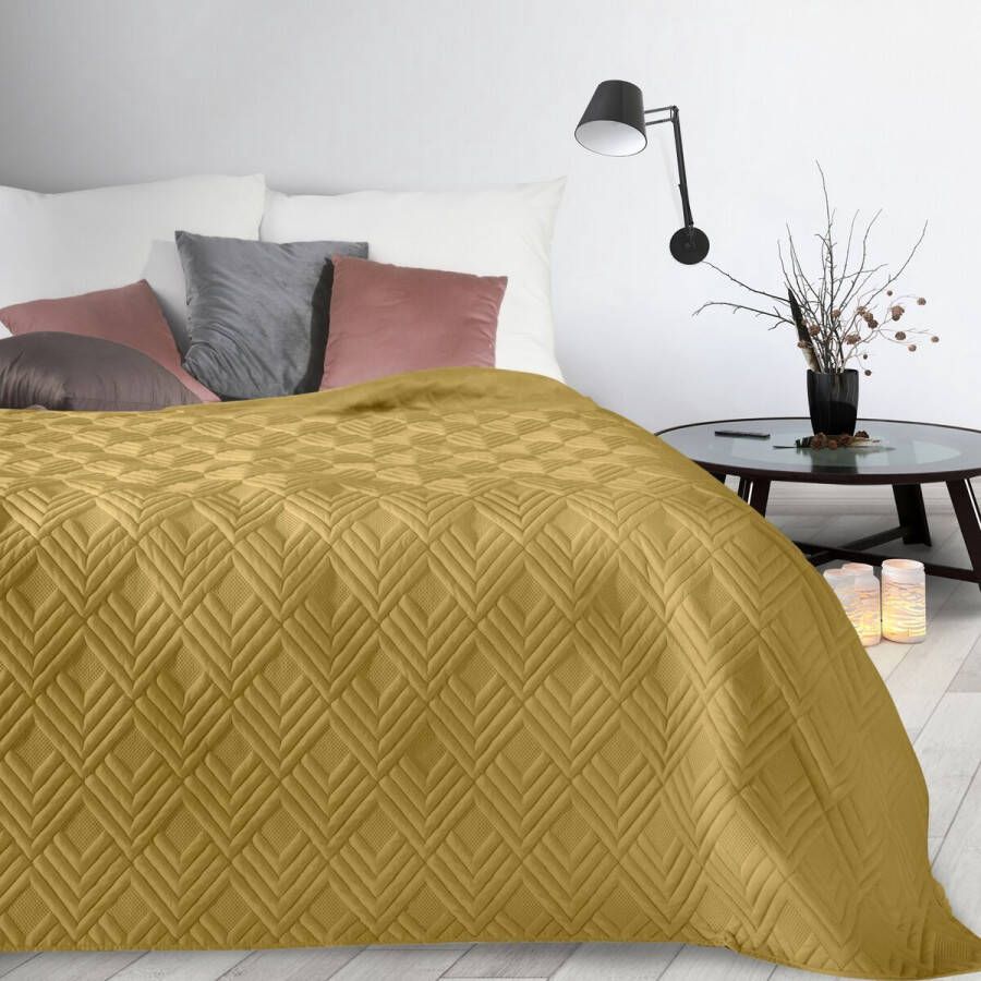 Oneiro s luxe ALARA Type 1 Beddensprei Oker 170x210 cm – bedsprei 2 persoons beige – beddengoed – slaapkamer – spreien – dekens – wonen – slapen
