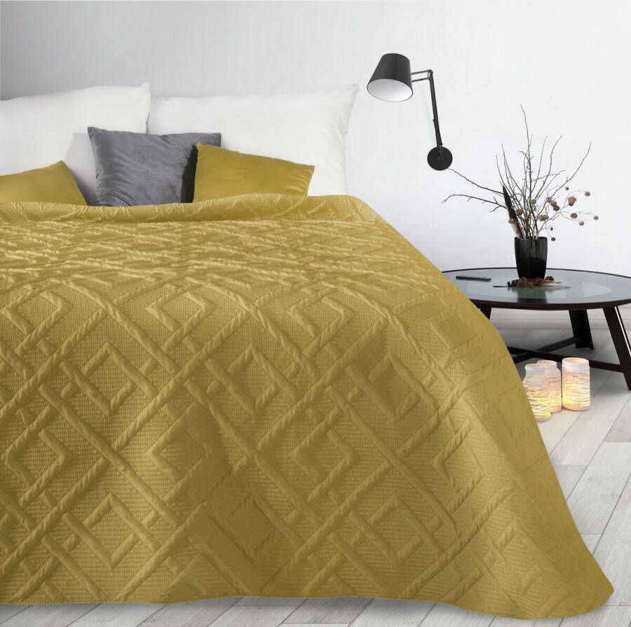 Oneiro s luxe ALARA Type 2 Beddensprei Mosterd geel 170x210 cm – bedsprei 2 persoons beige – beddengoed – slaapkamer – spreien – dekens – wonen – slapen