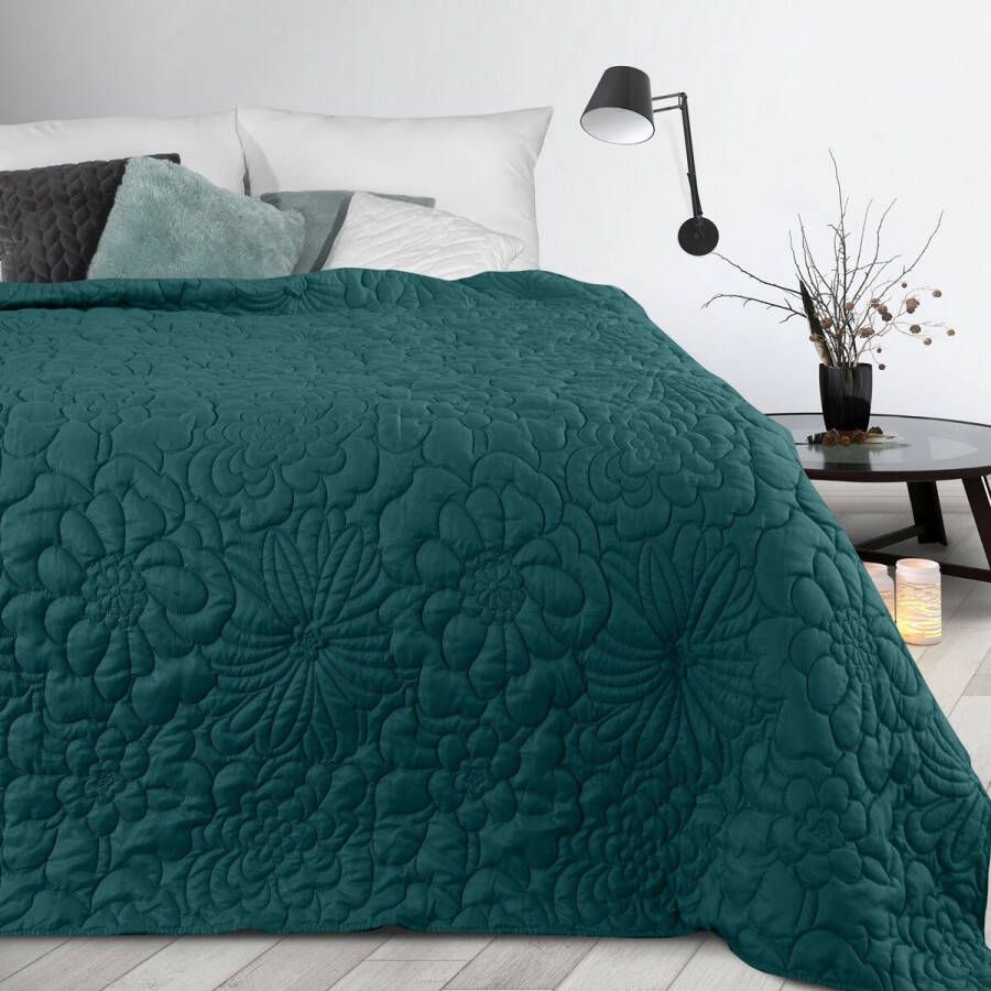Oneiro s luxe ALARA Type 4 Beddensprei Donker Turquoise 220x240 cm – bedsprei 2 persoons beige – beddengoed – slaapkamer – spreien – dekens – wonen – slapen