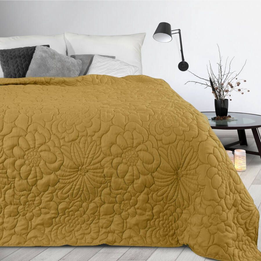 Oneiro s luxe ALARA Type 4 Beddensprei Oker 220x240 cm – bedsprei 2 persoons beige – beddengoed – slaapkamer – spreien – dekens – wonen – slapen