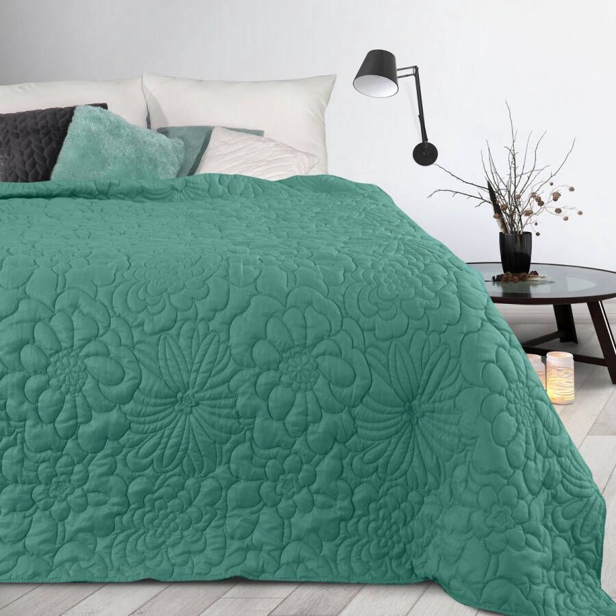 Oneiro s luxe ALARA Type 4 Beddensprei Turquoise 170x210 cm – bedsprei 2 persoons beige – beddengoed – slaapkamer – spreien – dekens – wonen – slapen