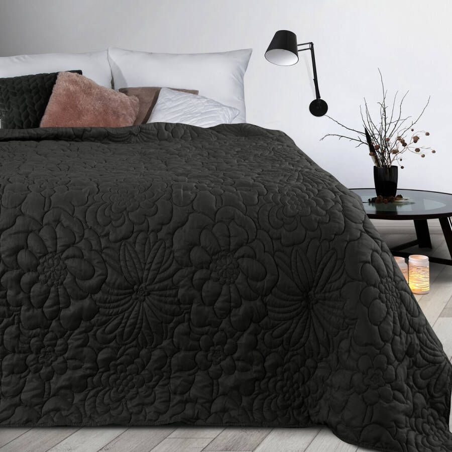 Oneiro s luxe ALARA Type 4 Beddensprei zwart 170x210 cm – bedsprei 2 persoons beige – beddengoed – slaapkamer – spreien – dekens – wonen – slapen