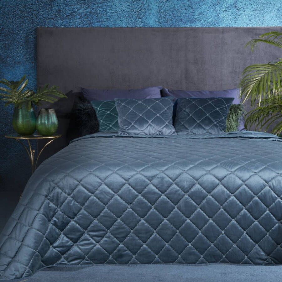 Oneiro s luxe AMARETA Beddensprei Blauw 220x240 cm – bedsprei 2 persoons beige – beddengoed – slaapkamer – spreien – dekens – wonen – slapen