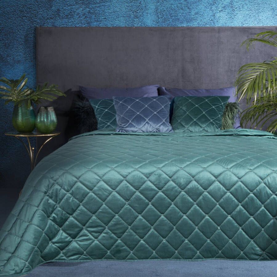 Oneiro s luxe AMARETA Beddensprei Groen 220x240 cm – bedsprei 2 persoons beige – beddengoed – slaapkamer – spreien – dekens – wonen – slapen