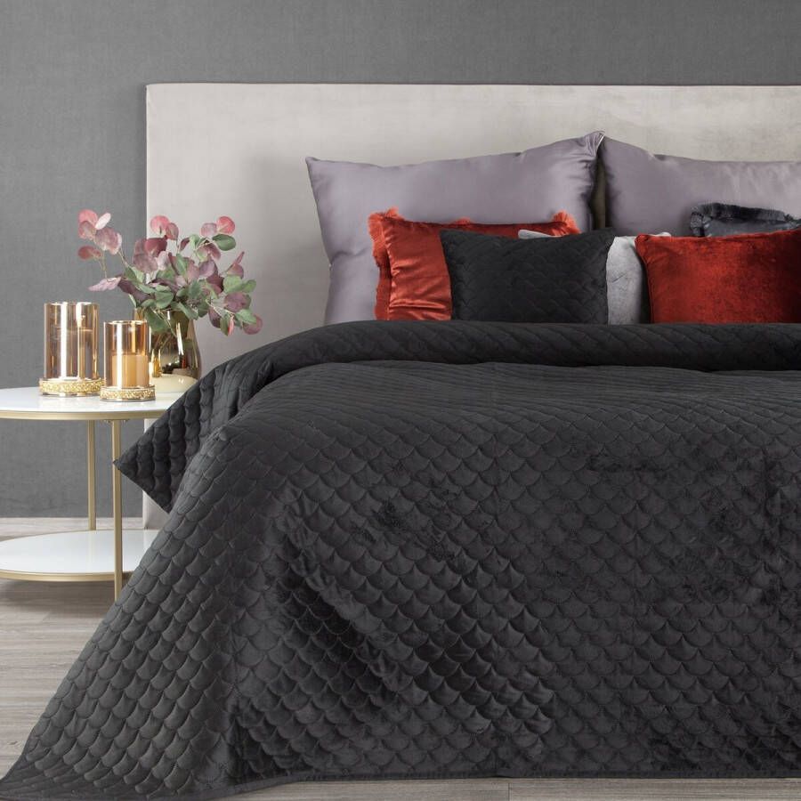 Oneiro s luxe ARIEL Beddensprei zwart 220x240 cm – bedsprei 2 persoons beige – beddengoed – slaapkamer – spreien – dekens – wonen – slapen