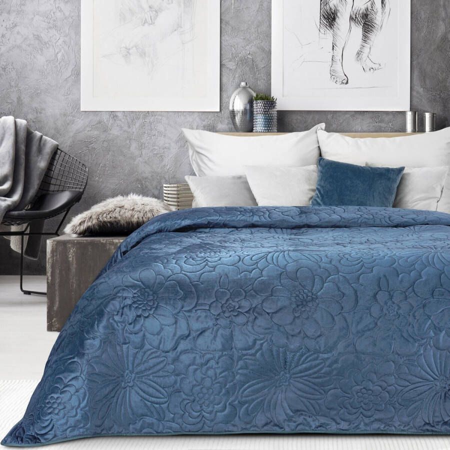 Oneiro s luxe ARIEL Type 4 Beddensprei blauw 230x260 cm – bedsprei 2 persoons beige – beddengoed – slaapkamer – spreien – dekens – wonen – slapen