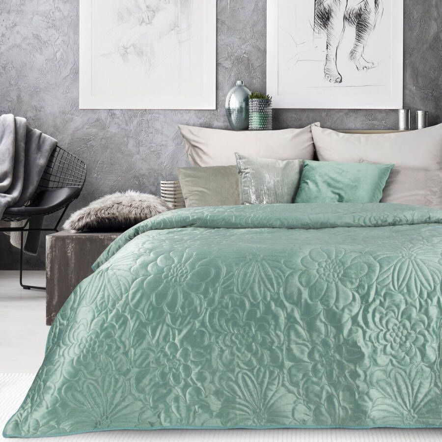 Oneiro s luxe ARIEL Type 4 Beddensprei Turquoise 220x240 cm – bedsprei 2 persoons beige – beddengoed – slaapkamer – spreien – dekens – wonen – slapen