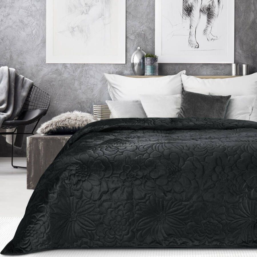 Oneiro s luxe ARIEL Type 4 Beddensprei zwart 170x210 cm – bedsprei 2 persoons beige – beddengoed – slaapkamer – spreien – dekens – wonen – slapen