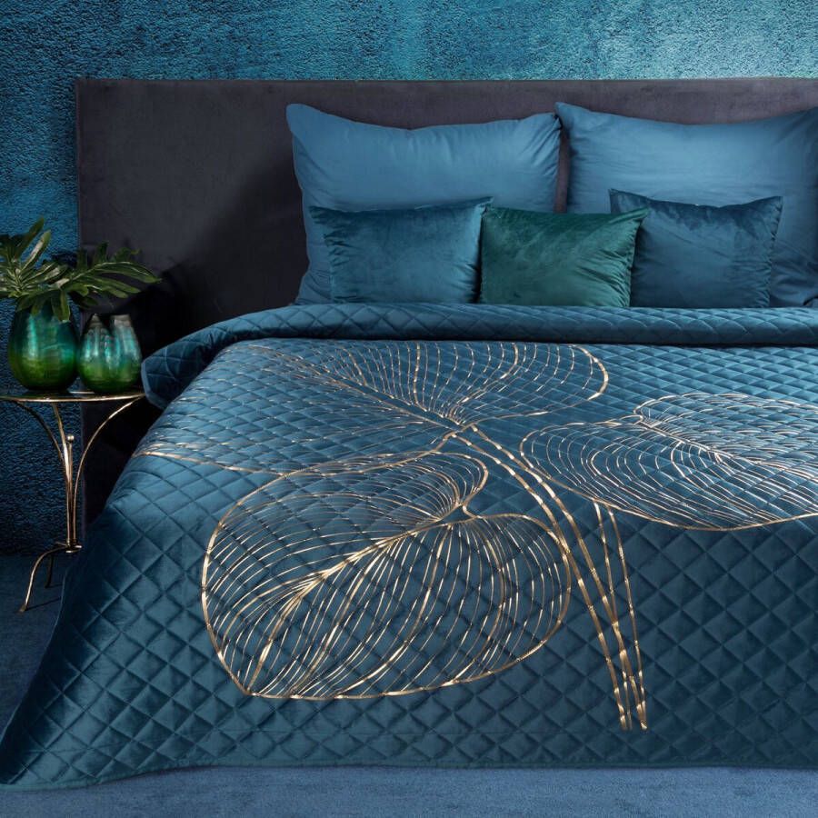 Oneiro s luxe BLANCA Type 3 Beddensprei Blauw 170x210 cm – bedsprei 2 persoons beige – beddengoed – slaapkamer – spreien – dekens – wonen – slapen