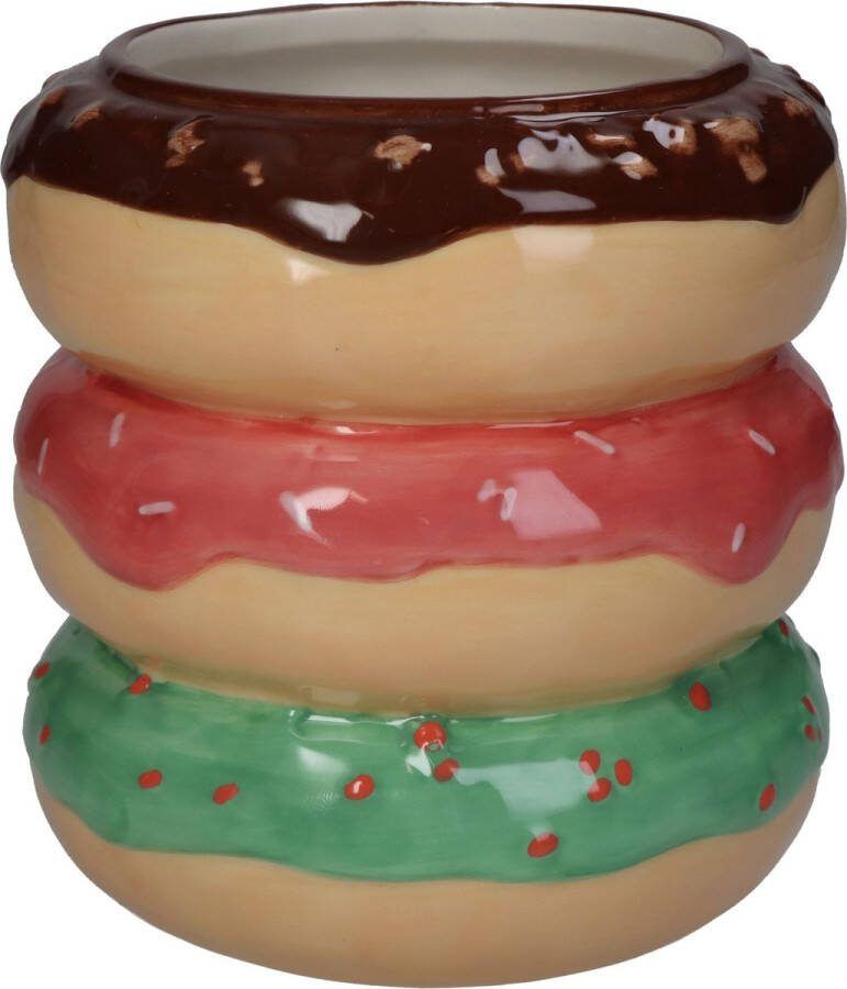 Oneiro s Luxe Bloempot Planter Donut Fine Earthenware Multi 14x14x15cm – hotel chique binnen ––– accessoires – tuin – decoratie – bloemen – mat – glans – industrieel droogbloemen