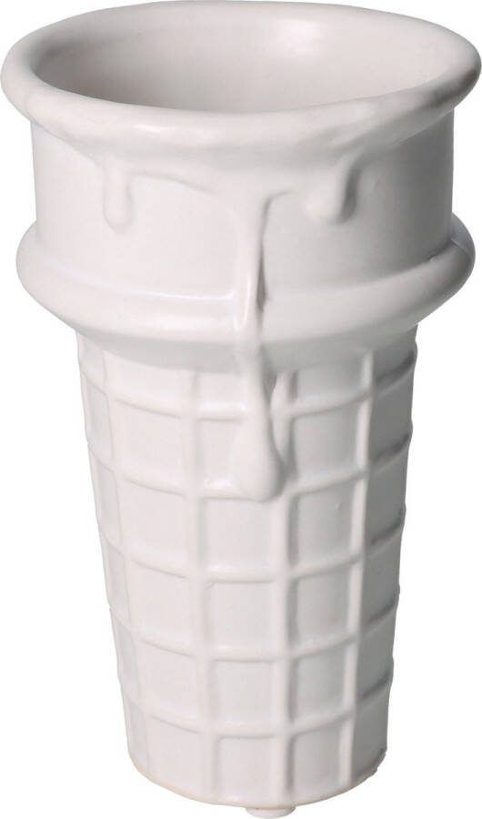 Oneiro s Luxe Bloempot PLANTER ICECREAM CUP FINE EARTHENWARE WHITE 9X9X15 CM – hotel chique binnen ––– accessoires – tuin – decoratie – bloemen – mat – glans – industrieel droogbloemen