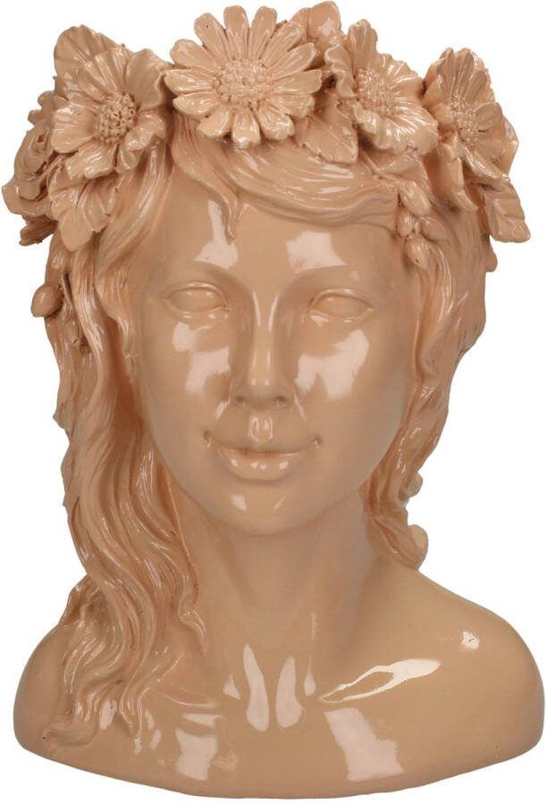 Oneiro s Luxe Bloempot Vase Lady Flowers Polyresin Peach 17x15x24 cm – hotel chique binnen ––– accessoires – tuin – decoratie – bloemen – mat – glans – industrieel droogbloemen