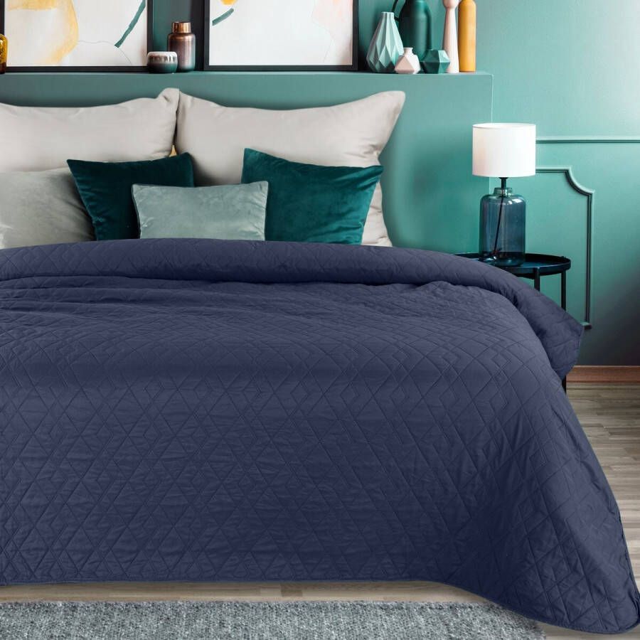 Oneiro s luxe BONI Type 2 Beddensprei Blauw 170x210 cm – bedsprei 2 persoons – beddengoed – slaapkamer – spreien – dekens – wonen – slapen