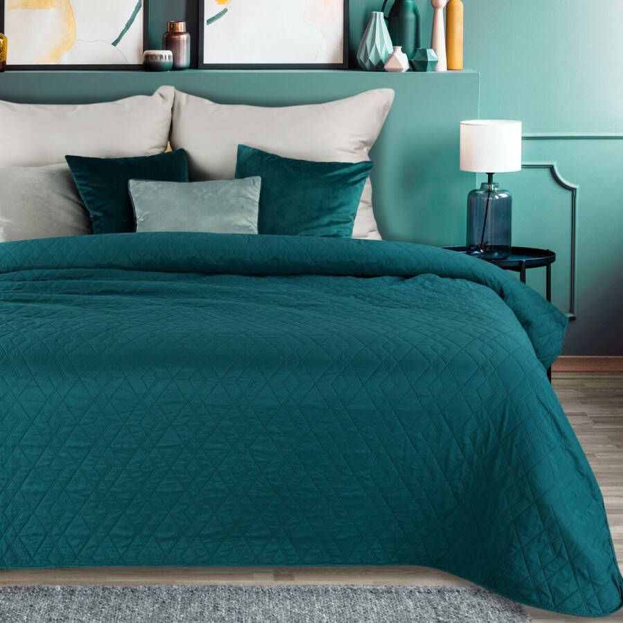 Oneiro s luxe BONI Type 2 Beddensprei Turquoise 170x210 cm – bedsprei 2 persoons – beddengoed – slaapkamer – spreien – dekens – wonen – slapen