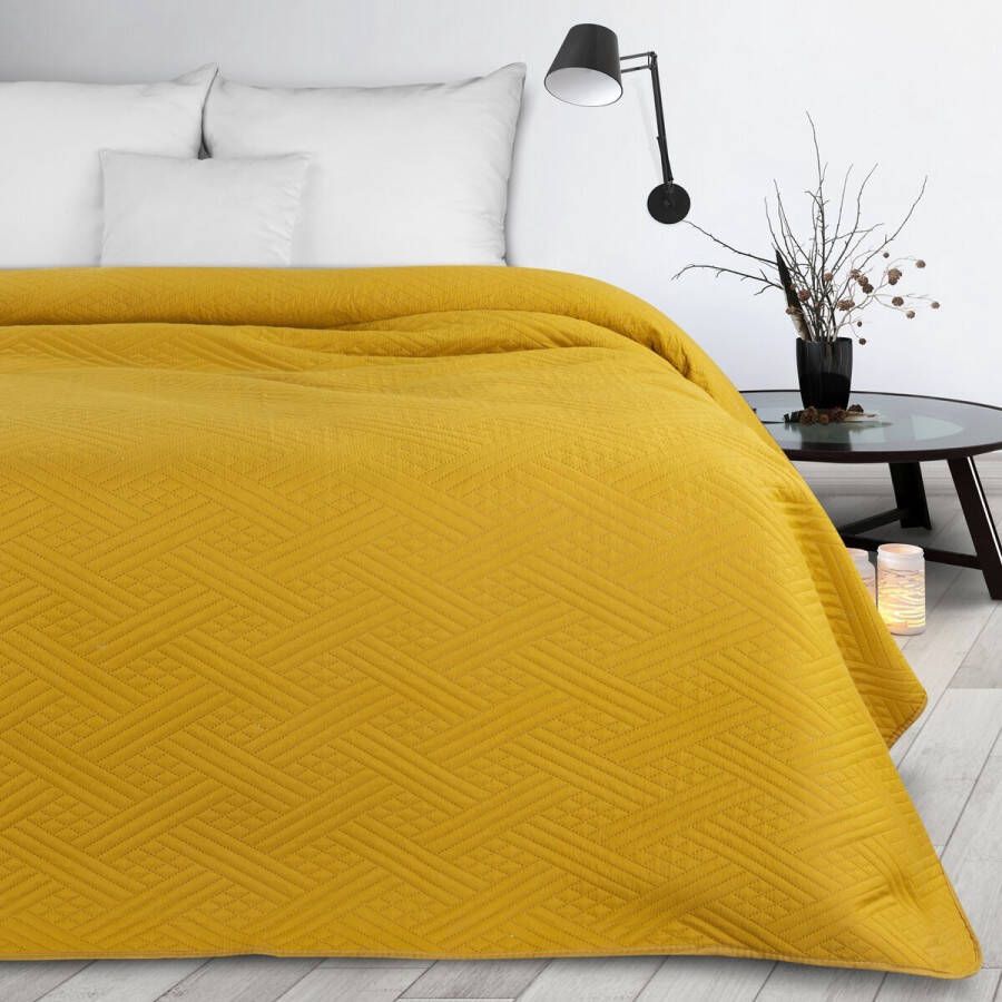 Oneiro s luxe BONI Type 4 Beddensprei Oker 200x220 cm – bedsprei 2 persoons beige – beddengoed – slaapkamer – spreien – dekens – wonen – slapen