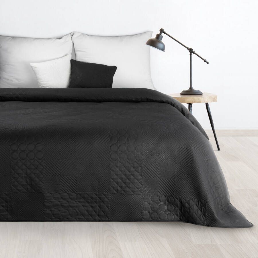 Oneiro s luxe BONI Type 5 Beddensprei Zwart 170x210 cm – bedsprei 2 persoons beige – beddengoed – slaapkamer – spreien – dekens – wonen – slapen