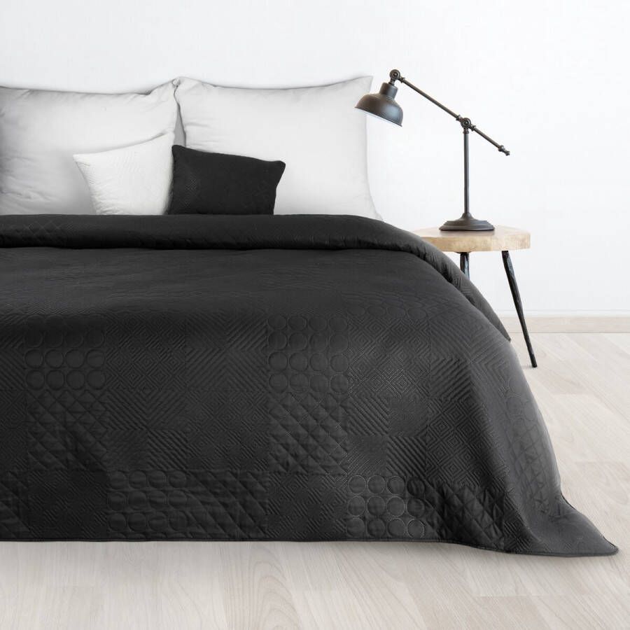Oneiro s luxe BONI Type 5 Beddensprei Zwart 200x220 cm – bedsprei 2 persoons beige – beddengoed – slaapkamer – spreien – dekens – wonen – slapen