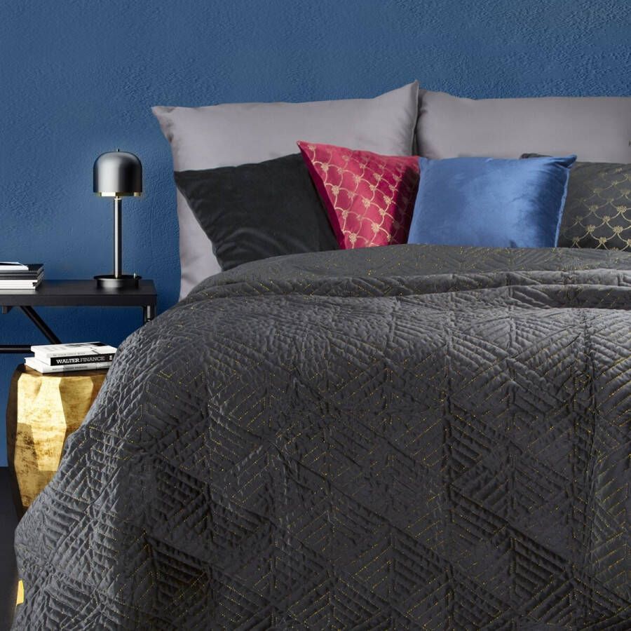 Oneiro s luxe DENIZ Beddensprei Zwart 220x240 cm – bedsprei 2 persoons beige – beddengoed – slaapkamer – spreien – dekens – wonen – slapen