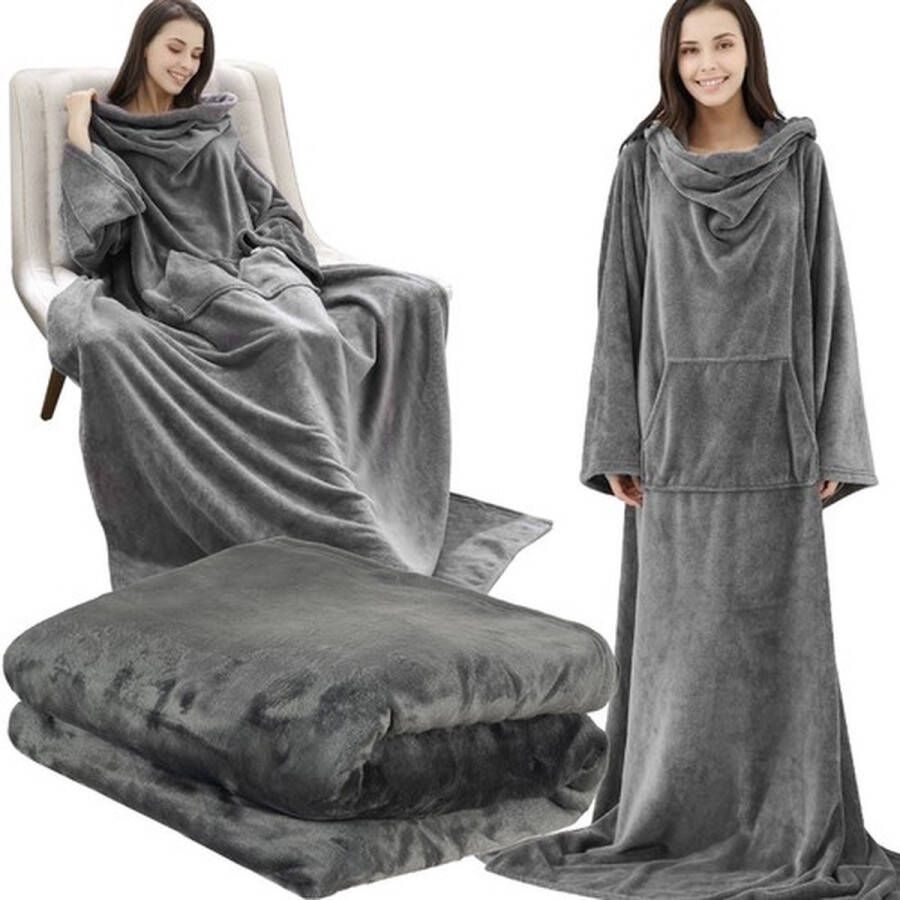 Oneiro s Luxe Fleece deken SNUGGIE met mouwen 180 x 210 cm wonen interieur slaapkamer deken – cosy – fleece sprei fleece deken super zacht